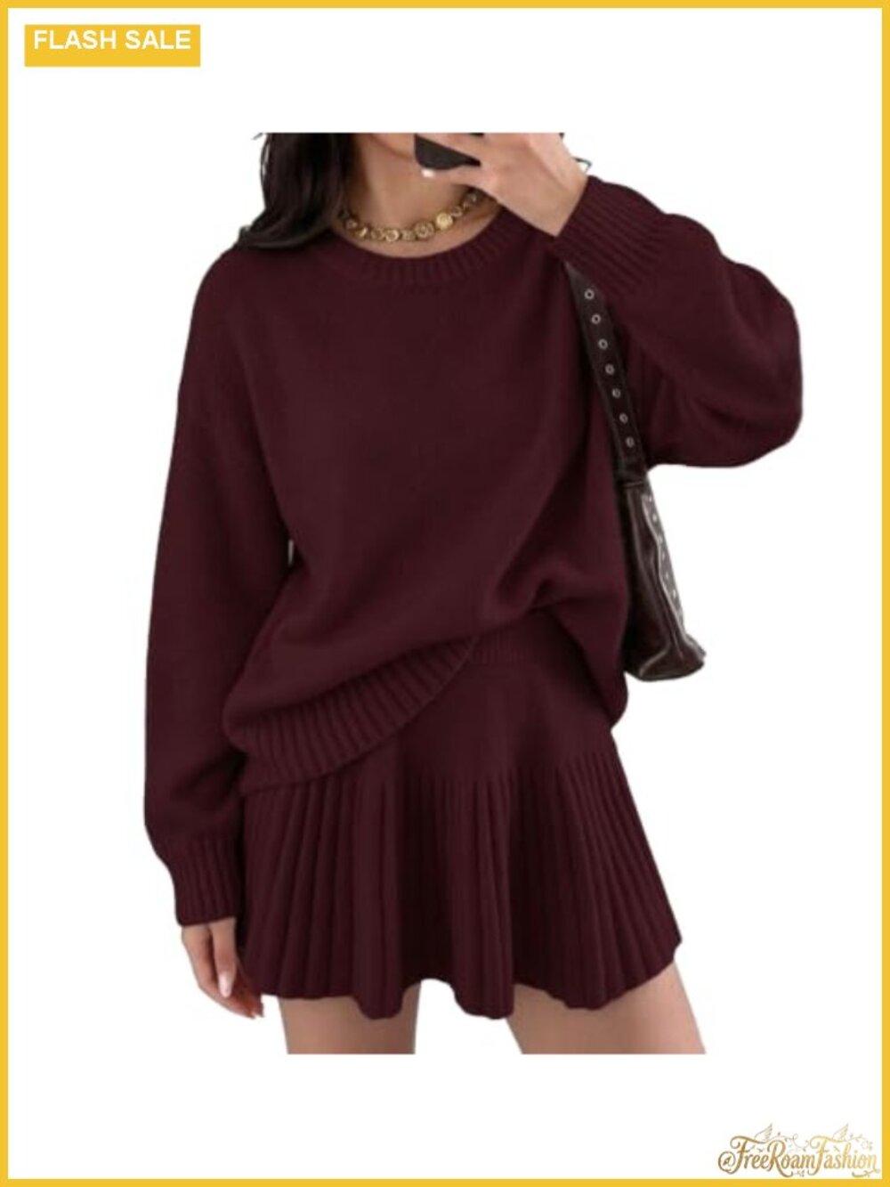 Oversized Pullover Sweater & Pleated Mini Skirt 2-Piece Set Loose Fit